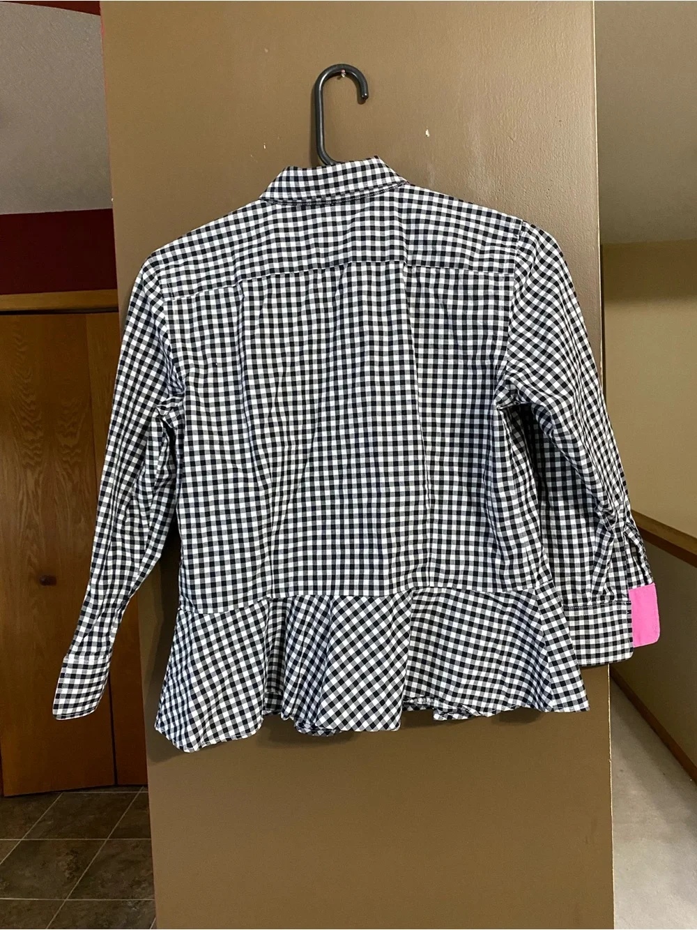 Ralph Lauren Black & White Gingham Button-Down Peplum Shirt